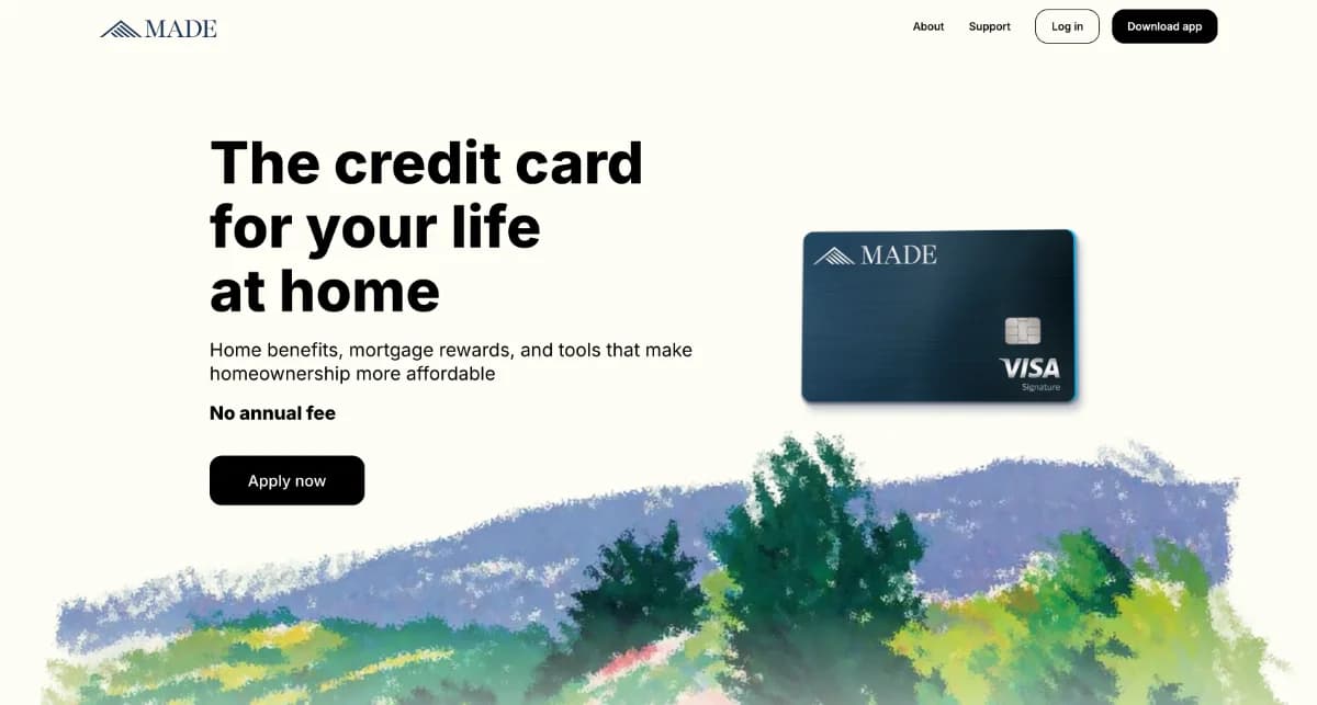 MadeCard website with its homeowner rewards credit card